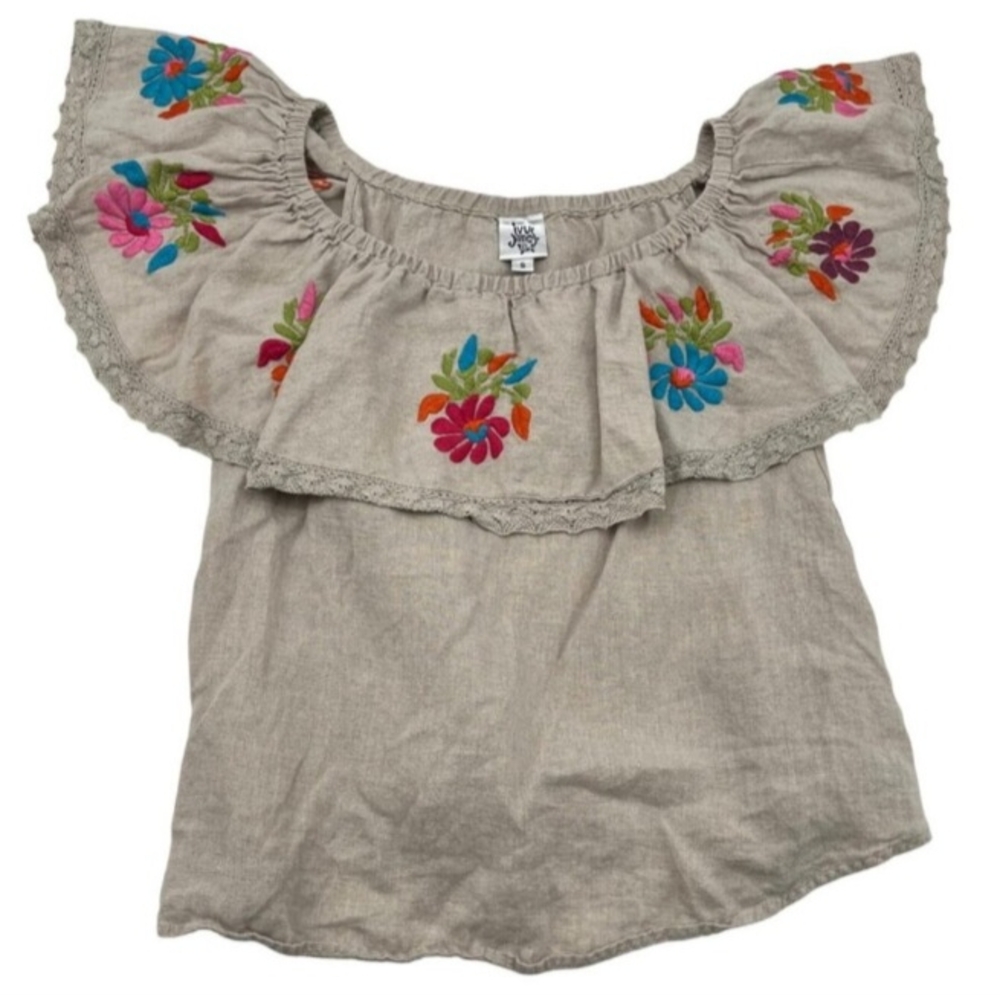 Embroidered Beige Top with Floral Accents